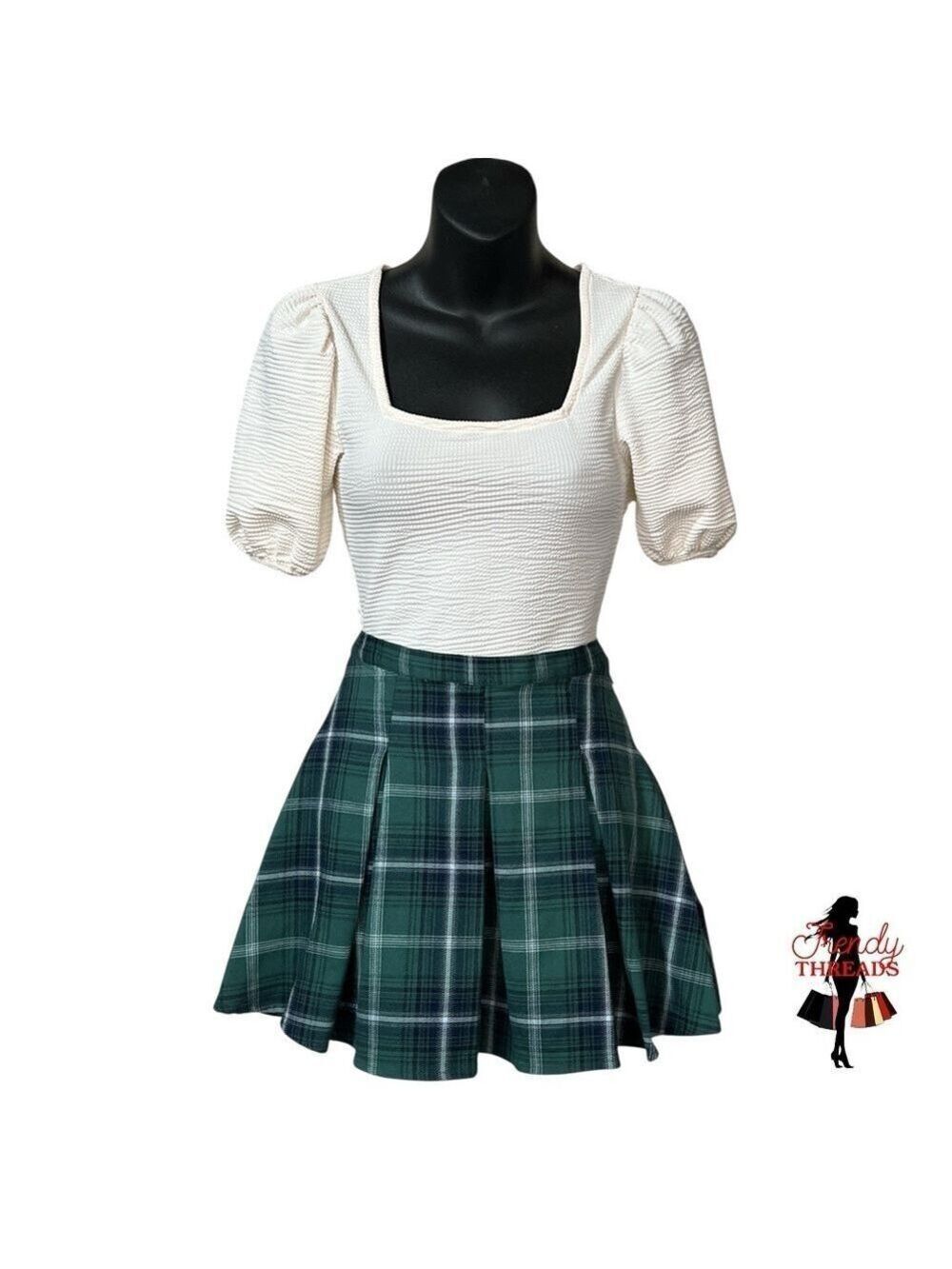 SO Juniors XS 1 Green Plaid High Rise Pleated Flare Mini Skirt School Girl Twee
